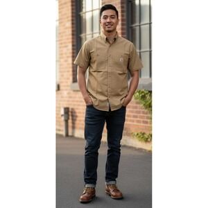 Carhartt Mens Relaxed Fit Short Sleeve Button Down Shirt Size M Regular Work NWT